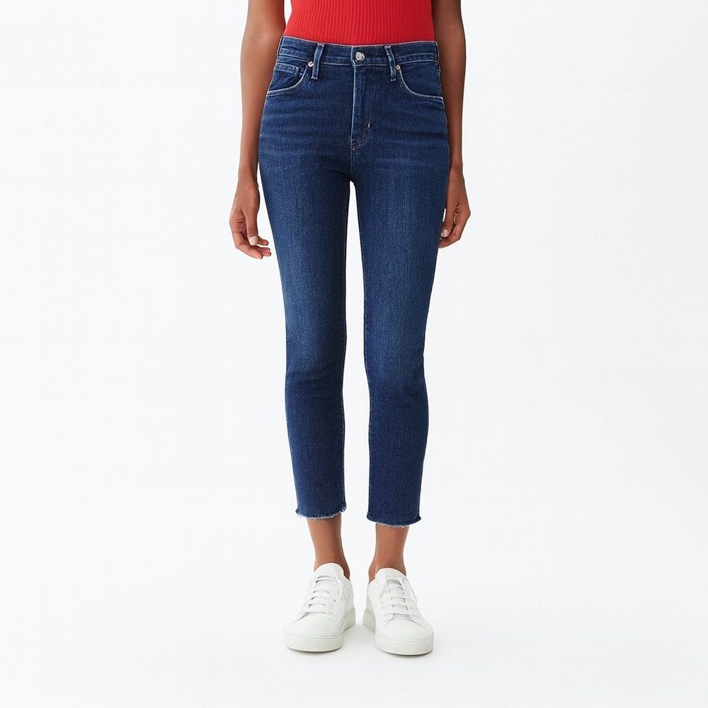 Citizens of Humanity Rocket Crop Jeans Women's 25 Carmel Blue Raw Hem Distressed